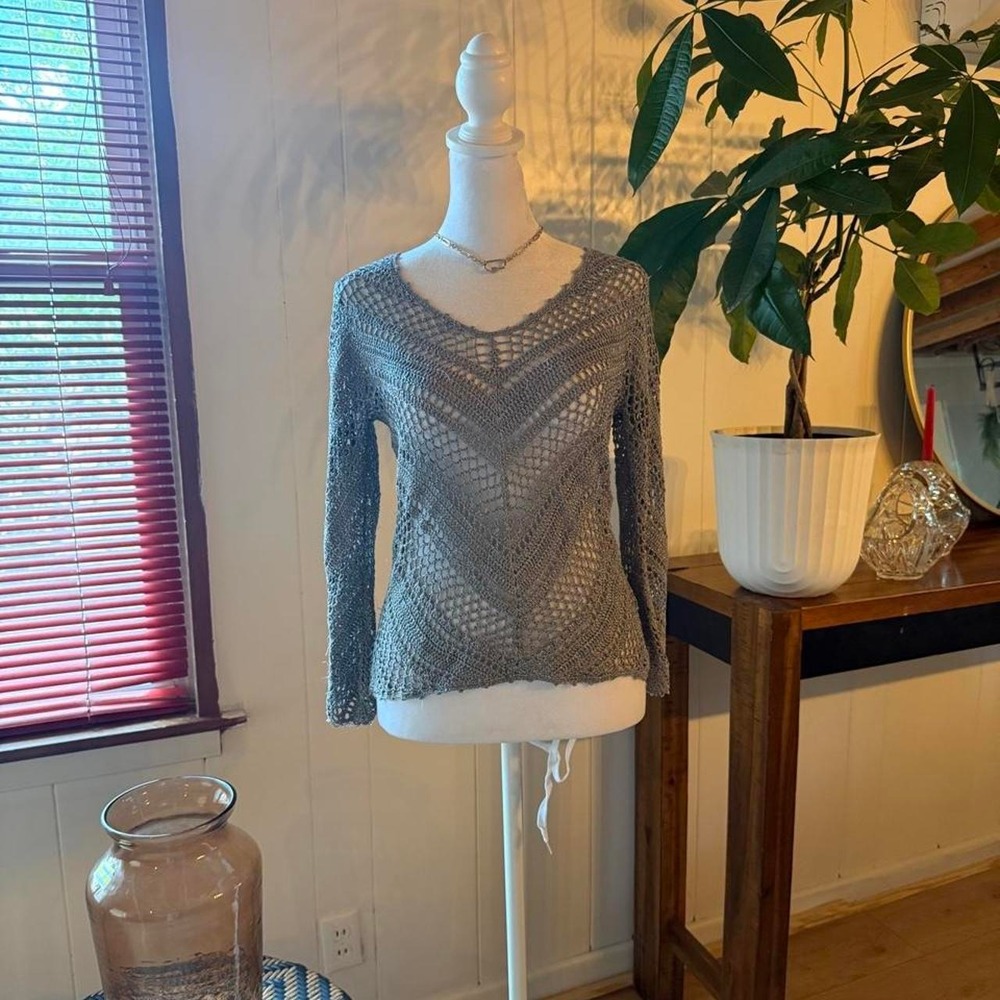 The Limited Y2k Metallic Silver Gray Flare Sleeve Knit Top Size XS